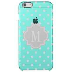 Turquoise Polka Dot with Gray Monogram Clear iPhone 6 Plus Case