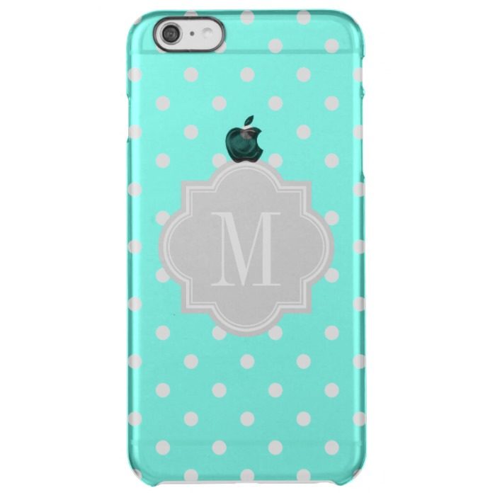 Turquoise Polka Dot with Gray Monogram Clear iPhone 6 Plus Case