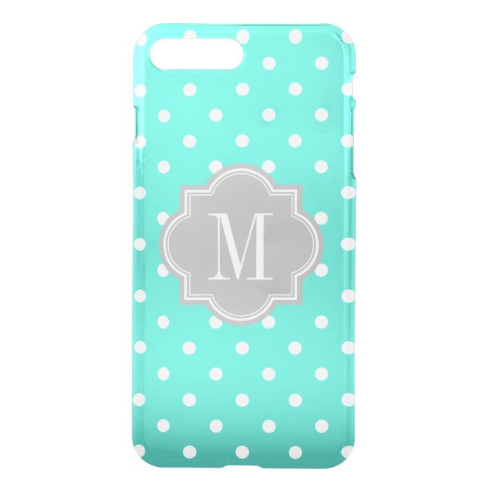 Turquoise Polka Dot with Gray Monogram iPhone 7 Plus Case