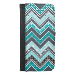Turquoise White and black Chevron pattern iPhone 6/6s Plus Wallet Case
