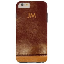 Two colored brown leather with initials tough iPhone 6 plus case