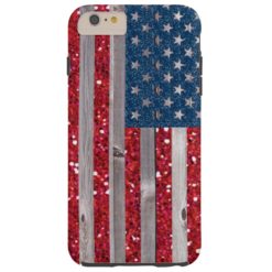 US Flag Red Blue Glitter Vintage Wood Panels Tough iPhone 6 Plus Case