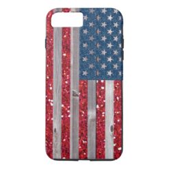 US Flag Red Blue Glitter Vintage Wood Panels iPhone 7 Plus Case
