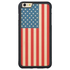 U.S.A. Flag Displayed Vertically with Wood Grain Carved Maple iPhone 6 Plus Bumper