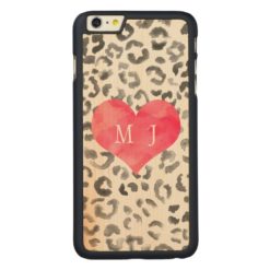 Valentine's monogram pink heart leopard pattern Carved maple iPhone 6 plus slim case