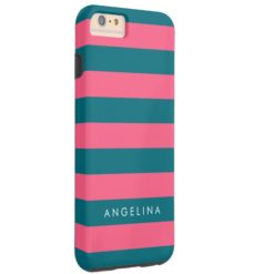 Vibrant Pink Striped Pattern Custom Name Tough iPhone 6 Plus Case