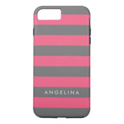 Vibrant Pink Striped Pattern Custom Name iPhone 7 Plus Case