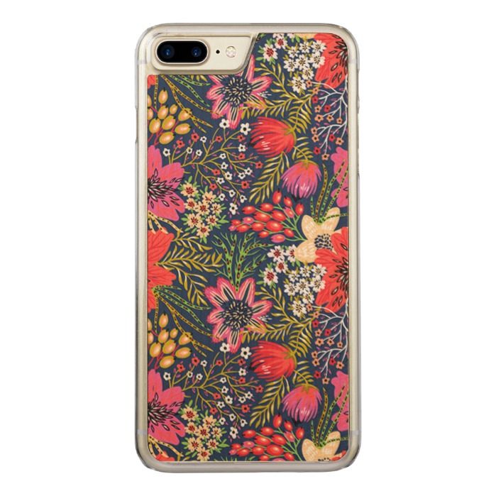 Vintage Bright Floral Pattern Fabric Carved iPhone 7 Plus Case