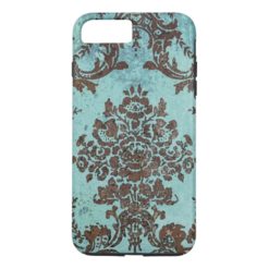 Vintage Damask Pattern - teal and chocolate iPhone 7 Plus Case