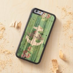 Vintage Floral Nautical Anchor Green Beach Wood Carved Maple iPhone 6 Bumper Case