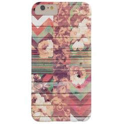 Vintage Floral Retro Chevron Stripes On Wood Barely There iPhone 6 Plus Case