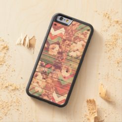 Vintage Floral Retro Chevron Stripes On Wood Carved Maple iPhone 6 Bumper Case