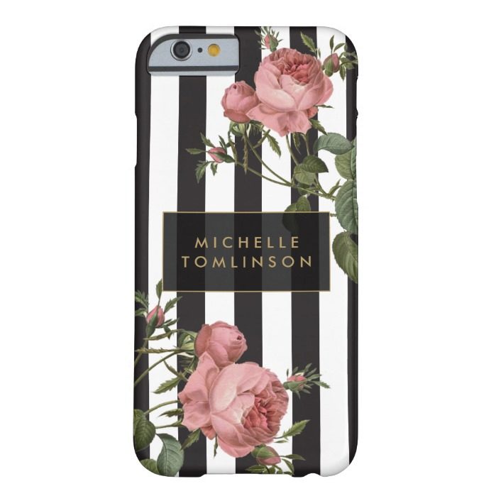 Vintage Floral Striped Personalized iPhone Case
