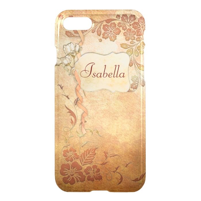 Vintage Gold Floral Personalized iPhone 7 Case