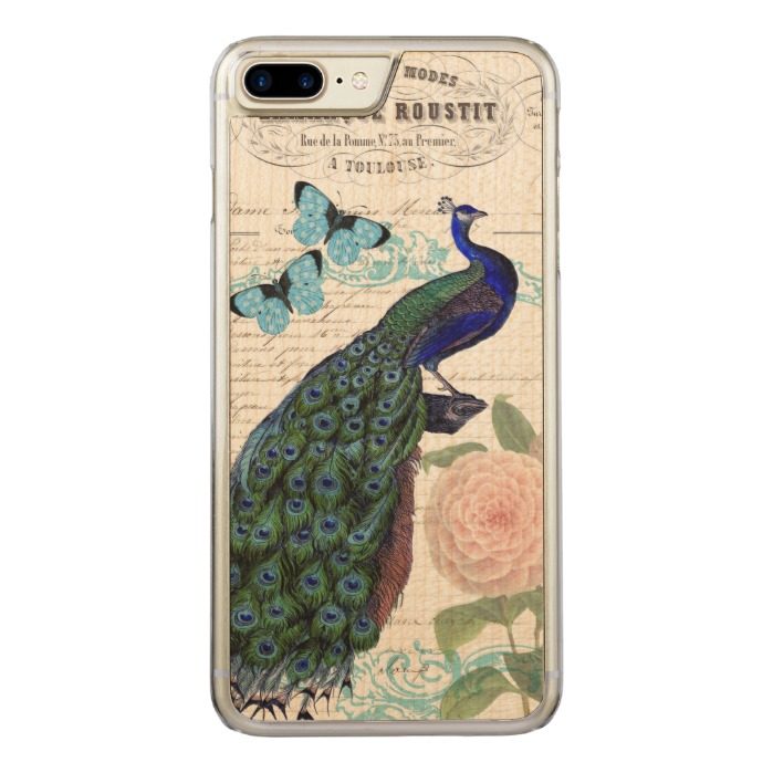 Vintage Peacock on French Ephemera Collage Carved iPhone 7 Plus Case