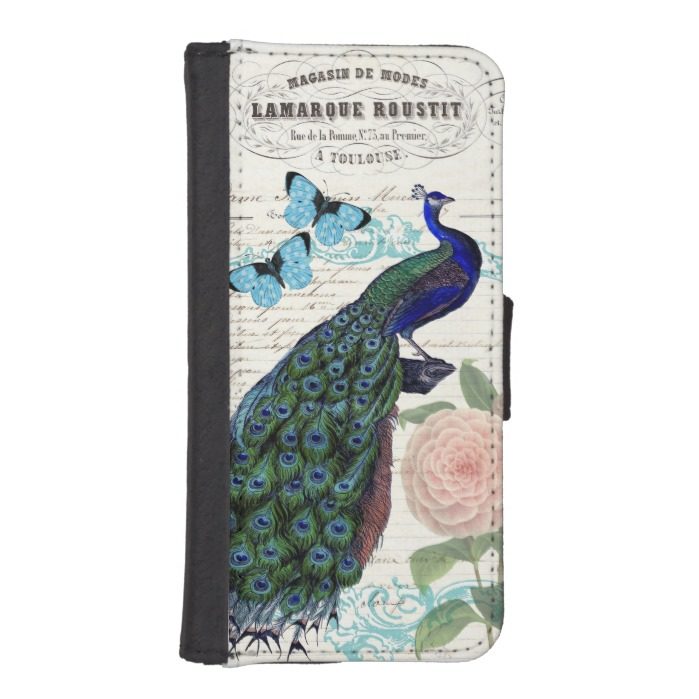 Vintage Peacock on French Ephemera Collage iPhone SE/5/5s Wallet Case