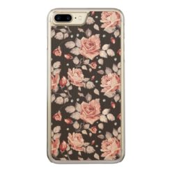 Vintage Pink Floral Pattern Carved iPhone 7 Plus Case