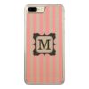 Vintage Pink Stripes Pattern Black Monogram Carved iPhone 7 Plus Case