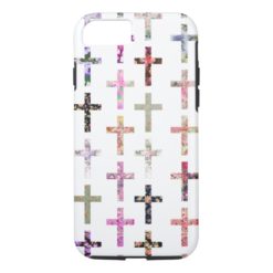 Vintage Retro Girly Floral Crosses Pattern iPhone 7 Case