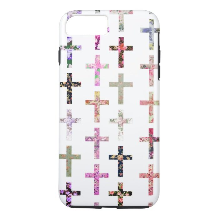 Vintage Retro Girly Floral Crosses Pattern iPhone 7 Plus Case