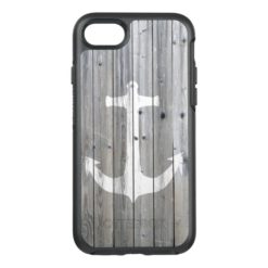 Vintage white nautical anchor on gray wood effect OtterBox symmetry iPhone 7 case