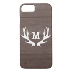 Vintage wood monogram deer antlers iPhone 7 case