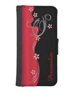 Wallet Case - Floral Florid Deep Red Design