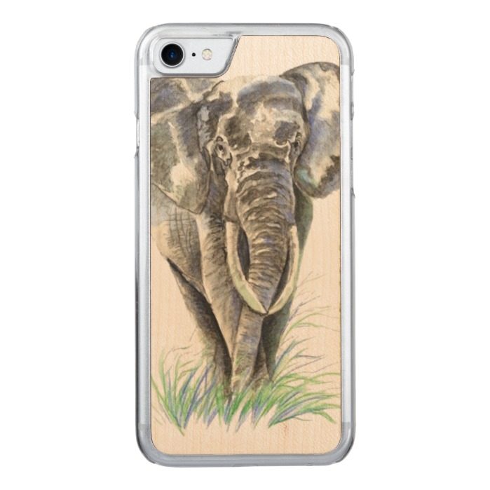 Watercolor African Elephant Animal Nature Art Carved iPhone 7 Case