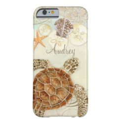 Watercolor Art Sea Turtle Coastal Beach Sea Shells Barely There iPhone 6 Case