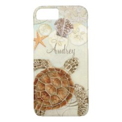 Watercolor Art Sea Turtle Coastal Beach Sea Shells iPhone 7 Case