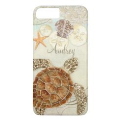 Watercolor Art Sea Turtle Coastal Beach Sea Shells iPhone 7 Plus Case