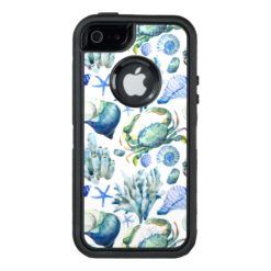 Watercolor Blue Seashells OtterBox Defender iPhone Case