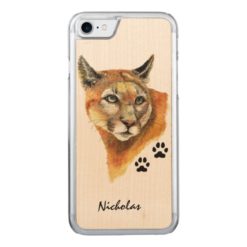Watercolor Cougar Tracks Footprints Name Carved iPhone 7 Case
