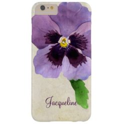 Watercolor Modern Bold Pansy Floral Personalized Barely There iPhone 6 Plus Case