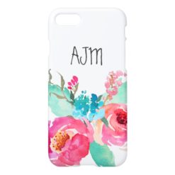 Watercolor Peonies Pink Turquoise Summer Bouquet iPhone 7 Case