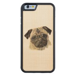 Watercolor Pug Dog Animal Art Carved Maple iPhone 6 Bumper Case