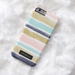 Watercolor and Faux Glitter Stripes Barely There iPhone 6 Case