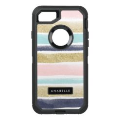 Watercolor and Faux Glitter Stripes OtterBox Defender iPhone 7 Case