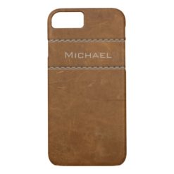 Weathered Faux Leather Stitching Natural Brown iPhone 7 Case