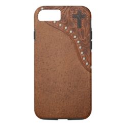 Western Brown Leather w/Concho Cross Print iPhone 7 Case