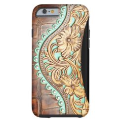 Western Style Turquoise and Tooled Leather Look Tough iPhone 6 Case