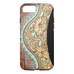 Western Style Turquoise and Tooled Leather Look iPhone 7 Case