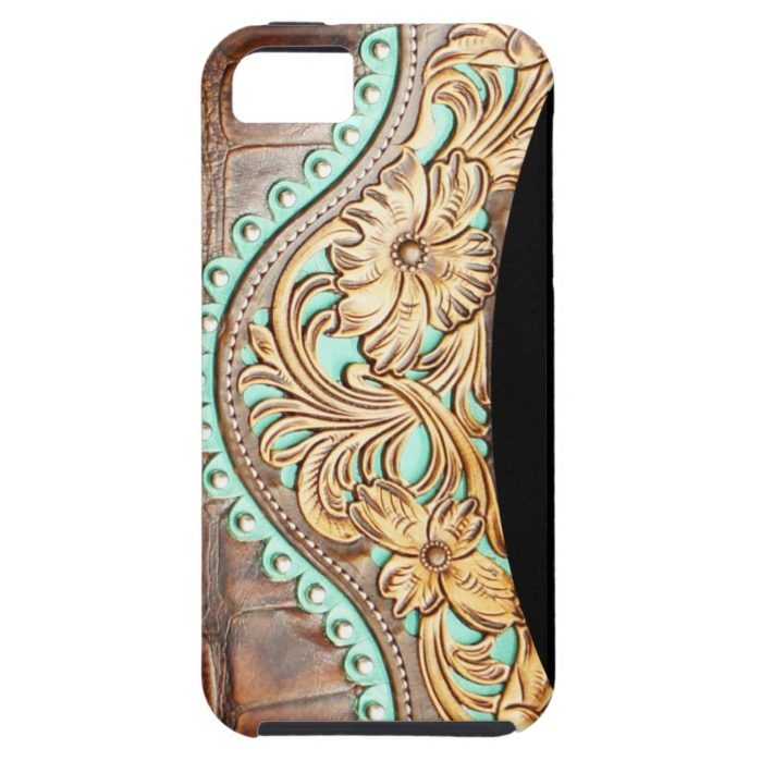 Western Style Turquoise and Tooled Leather Look iPhone SE/5/5s Case