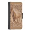 Western tooled leather Vintage horse Wallet Phone Case For iPhone SE/5/5s