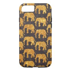 Whimsical Gold Glitter Elephants Pattern on Gray iPhone 7 Case