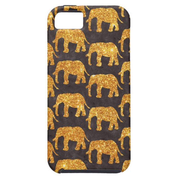 Whimsical Gold Glitter Elephants Pattern on Gray iPhone SE/5/5s Case