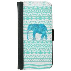 Whimsical Turquoise Paisley Elephant Aztec Pattern Wallet Phone Case For iPhone 6/6s