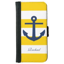 White Blue & Yellow Anchors Aweigh Wallet Phone Case For iPhone 6/6s