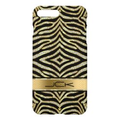 White & Gold Glitter With Black Zebra Stripes iPhone 7 Plus Case
