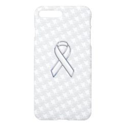 White Ribbon Awareness Applique on Houndstooth iPhone 7 Plus Case